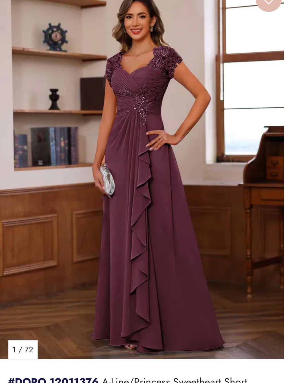 Elegant Plum Maxi Dress with Lace Cap Sleeves
